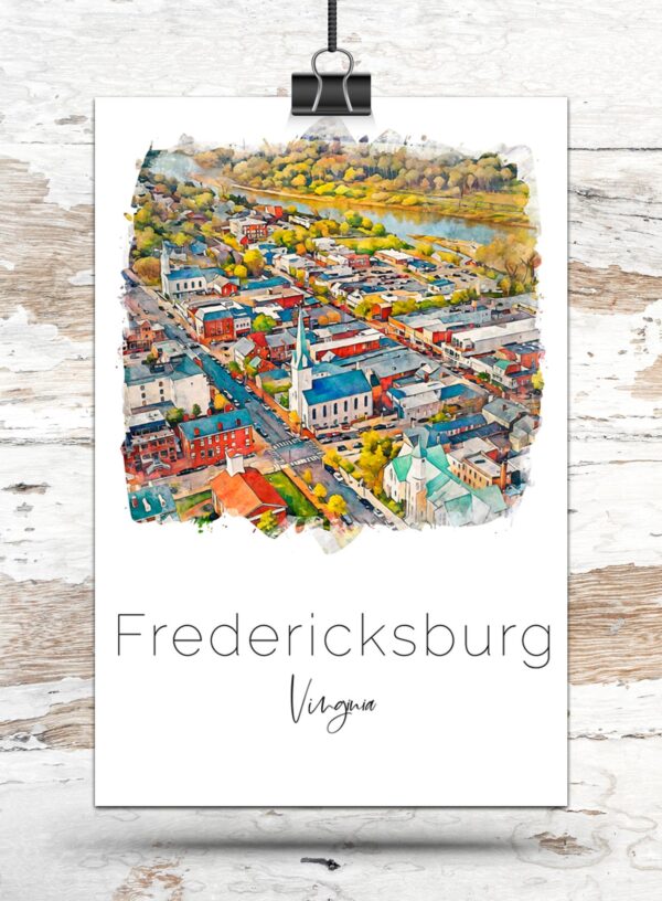 Fredericksburg, Elegant Small Town Skyline Art in Vivid Watercolors  Fredericksburg Delight, Fredericksburg Virginia canvas watercolor print - Image 2