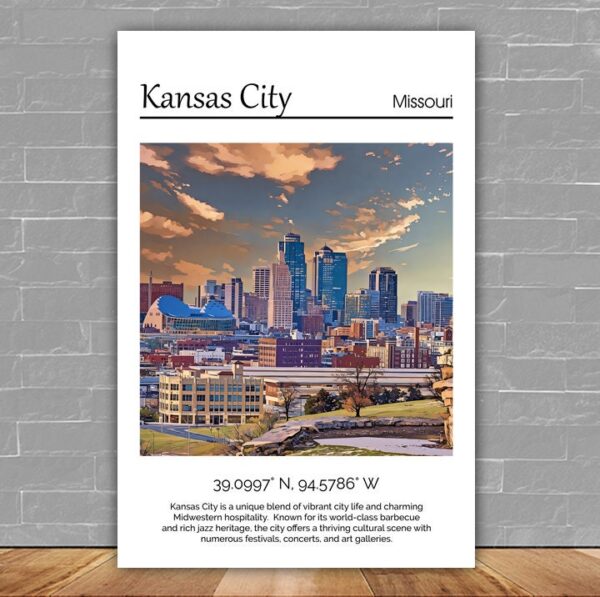 Kansas City Canvas,  Kansas City  Print, Kansas City  wall art, Kansas City travel art print, Kansas City , Kansas City  travel poster