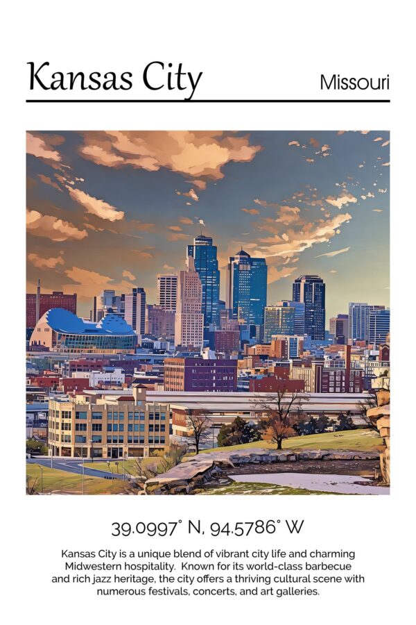 Kansas City Canvas,  Kansas City  Print, Kansas City  wall art, Kansas City travel art print, Kansas City , Kansas City  travel poster - Image 4