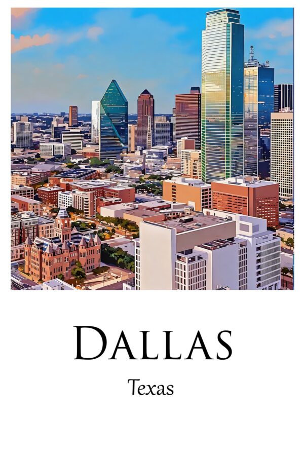 Dallas Texas Travel art Canvas,  Dallas Print, Dallas wall art, Dallas art print, Dallas Texas , Dallas travel art  poster - Image 4