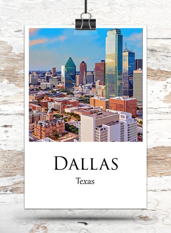 Dallas Texas Travel art Canvas,  Dallas Print, Dallas wall art, Dallas art print, Dallas Texas , Dallas travel art  poster - Image 3