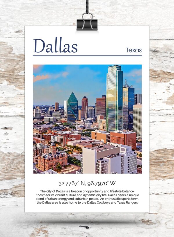 Dallas Texas Travel art Canvas,  Dallas Print, Dallas wall art, Dallas art print, Dallas Texas , Dallas travel art  poster - Image 3