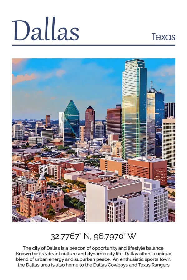 Dallas Texas Travel art Canvas,  Dallas Print, Dallas wall art, Dallas art print, Dallas Texas , Dallas travel art  poster - Image 4