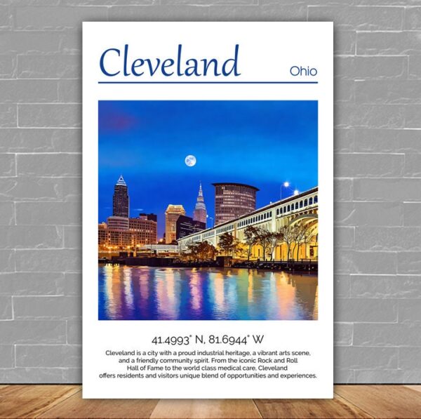 Cleveland Ohio Travel art Canvas,  Cleveland Print, Cleveland wall art, Cleveland art print, Cleveland Ohio , Cleveland travel art  poster