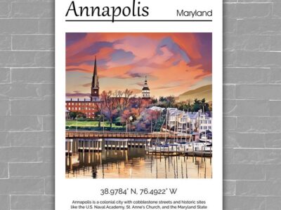 Annapolis Maryland travel art canvas, Annapolis MD Wall Art, Annapolis Print, Annapolis Canvas wall art,  Annapolis Watercolor wall