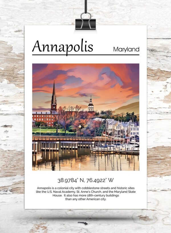 Annapolis Maryland travel art canvas, Annapolis MD Wall Art, Annapolis Print, Annapolis Canvas wall art,  Annapolis Watercolor wall - Image 3