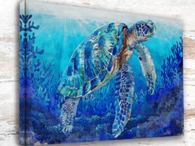 Sea Turtle watercolor print, Marine life canvas, Sea Turtle Wall art, Ocean watercolor artwork, Home decor