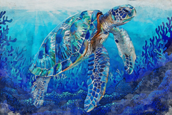 Sea Turtle watercolor print, Marine life canvas, Sea Turtle Wall art, Ocean watercolor artwork, Home decor - Image 2