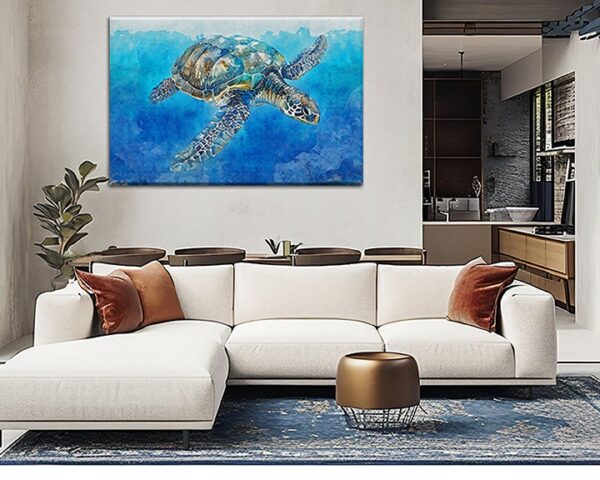 Sea Turtle watercolor print, Marine life canvas, Sea Turtle Wall art, Ocean watercolor artwork, Home decor - Image 2
