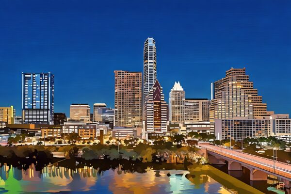 Austin Texas canvas watercolor, Austin Texas Wall Art, Austin Texas Print, Canvas wall art, Austin Texas Watercolor wall art - Image 2
