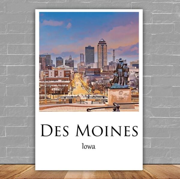 Des Moines Canvas, Des Moines Print,  Des Moines wall art, Des Moines travel art print, Des Moines  Iowa, Des Moines poster