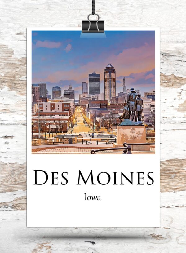 Des Moines Canvas, Des Moines Print,  Des Moines wall art, Des Moines travel art print, Des Moines  Iowa, Des Moines poster - Image 3