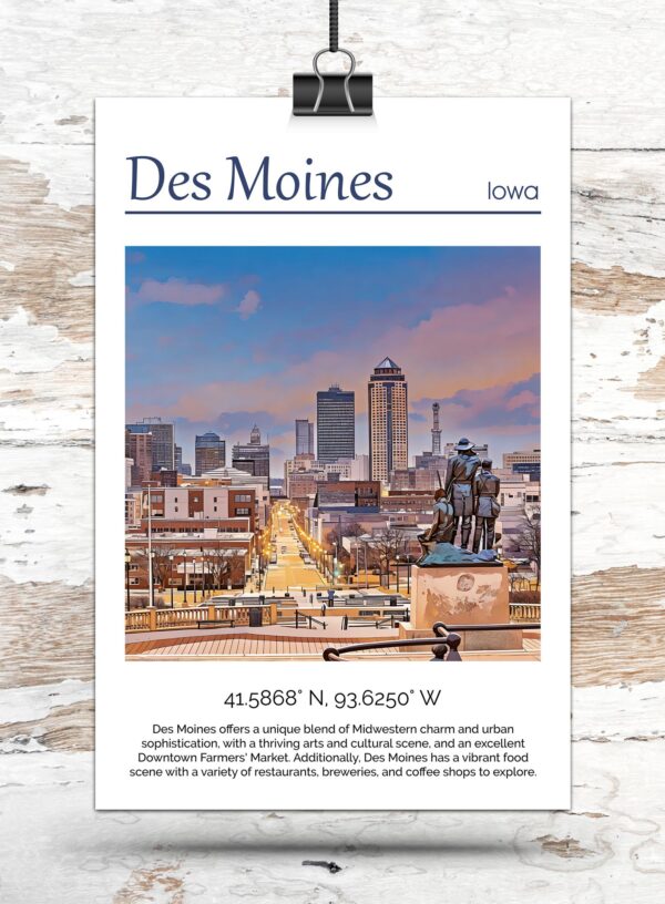 Des Moines Canvas, Des Moines Print,  Des Moines wall art, Des Moines travel art print, Des Moines  Iowa, Des Moines poster - Image 3
