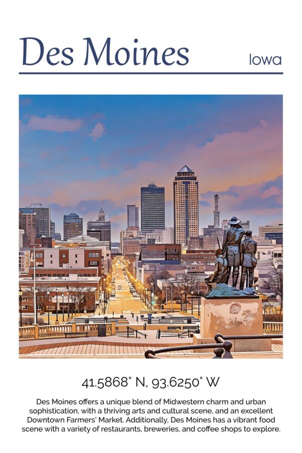 Des Moines Canvas, Des Moines Print,  Des Moines wall art, Des Moines travel art print, Des Moines  Iowa, Des Moines poster - Image 4