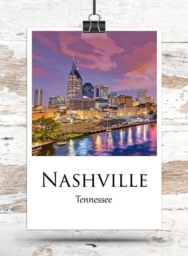 Nashville travel art canvas, Nashville skyline print, Nashville print, Nashville wall art, Nashville Tennessee, Nashville Canvas - Image 3