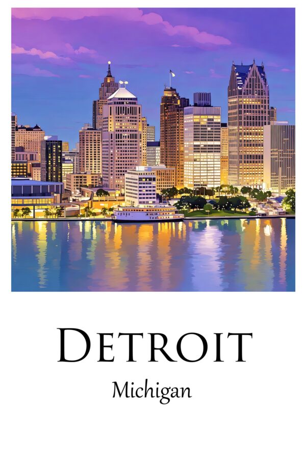 Detroit travel art canvas, Detroit print, Detroit wall art, Detroit Michigan, Detroit canvas print - Image 4