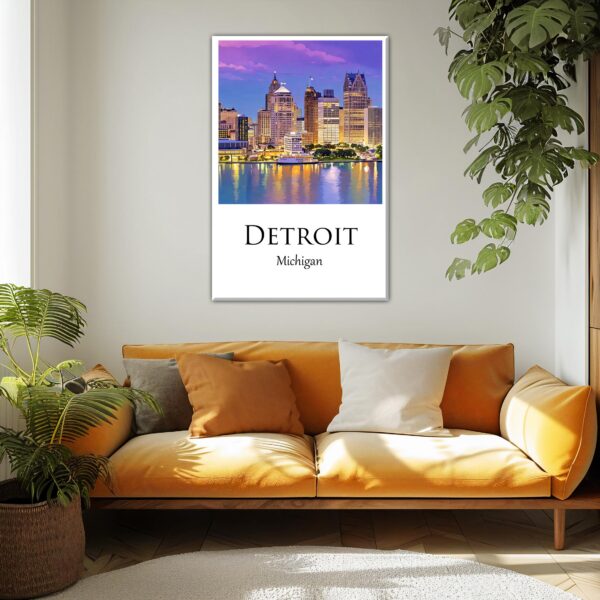 Detroit travel art canvas, Detroit print, Detroit wall art, Detroit Michigan, Detroit canvas print - Image 2