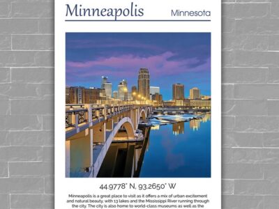 Minneapolis Skyline Canvas travel art print.Minneapolis. Printed Canvas, Minneapolis wall art, Minneapolis skyline canvas print