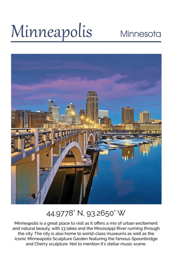 Minneapolis Skyline Canvas travel art print.Minneapolis. Printed Canvas, Minneapolis wall art, Minneapolis skyline canvas print - Image 4