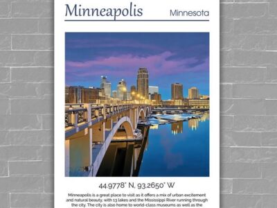 Minneapolis Skyline Canvas travel art print.Minneapolis. Printed Canvas, Minneapolis wall art, Minneapolis skyline canvas print