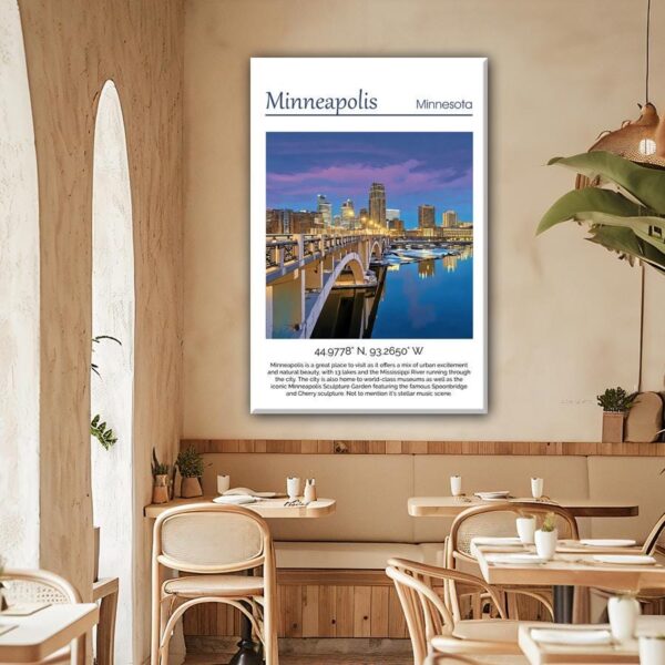 Minneapolis Skyline Canvas travel art print.Minneapolis. Printed Canvas, Minneapolis wall art, Minneapolis skyline canvas print - Image 2