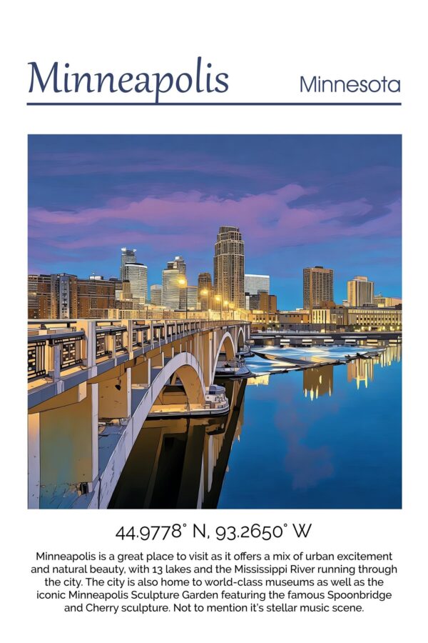 Minneapolis Skyline Canvas travel art print.Minneapolis. Printed Canvas, Minneapolis wall art, Minneapolis skyline canvas print - Image 4