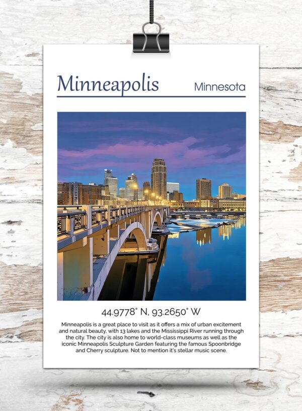 Minneapolis Skyline Canvas travel art print.Minneapolis. Printed Canvas, Minneapolis wall art, Minneapolis skyline canvas print - Image 3
