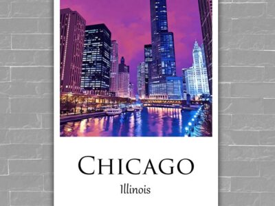 Chicago Illinois  travel watercolor, Chicago Illinois wall art, Chicago print canvas wall art,  Chicago travel poster art