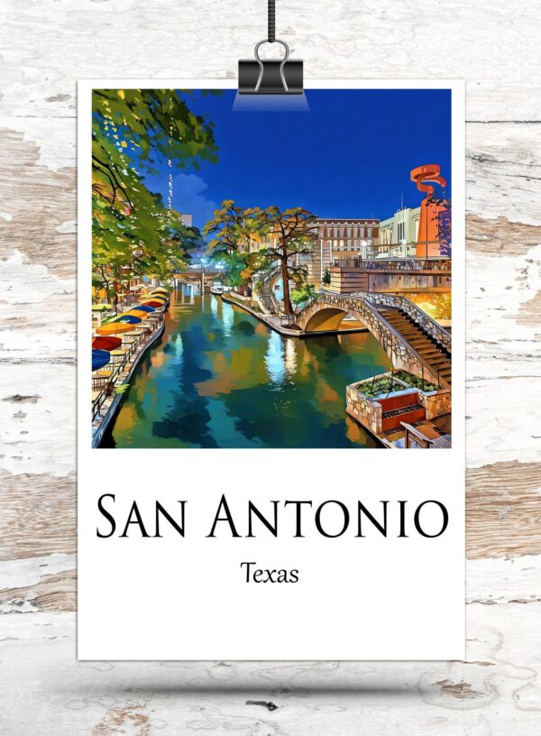 Custom Printed San Antonio travel art Canvas - Cityscape Wall Decor, San Antonio Texas  canvas wall art print, San Antonio Texas Print - Image 3