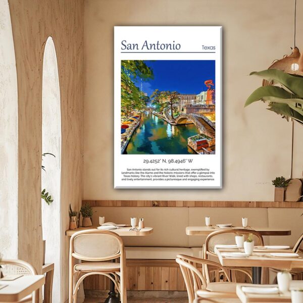 Custom Printed San Antonio travel art Canvas - Cityscape Wall Decor, San Antonio Texas  canvas wall art print, San Antonio Texas Print - Image 2