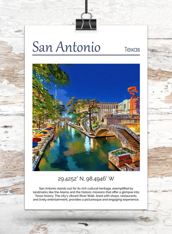 Custom Printed San Antonio travel art Canvas - Cityscape Wall Decor, San Antonio Texas  canvas wall art print, San Antonio Texas Print - Image 3