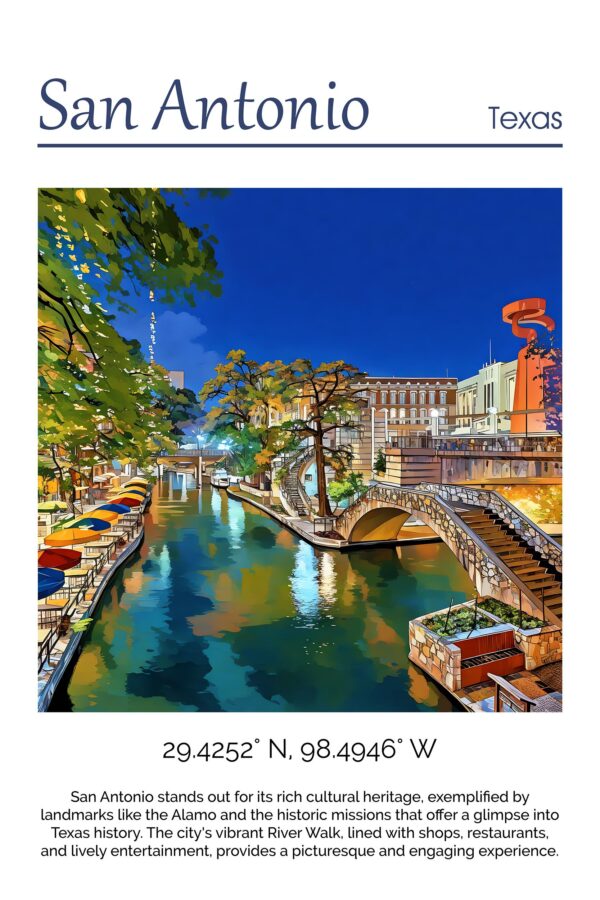 Custom Printed San Antonio travel art Canvas - Cityscape Wall Decor, San Antonio Texas  canvas wall art print, San Antonio Texas Print - Image 4