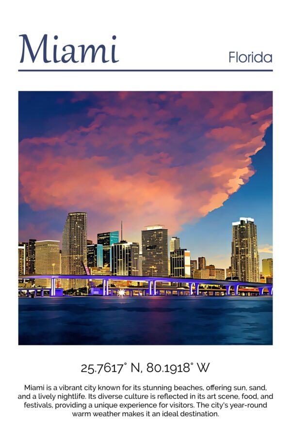 Miami Canvas, Miami Print, Miami wall art, Miami travel art print, Miami Florida, Miami poster - Image 4