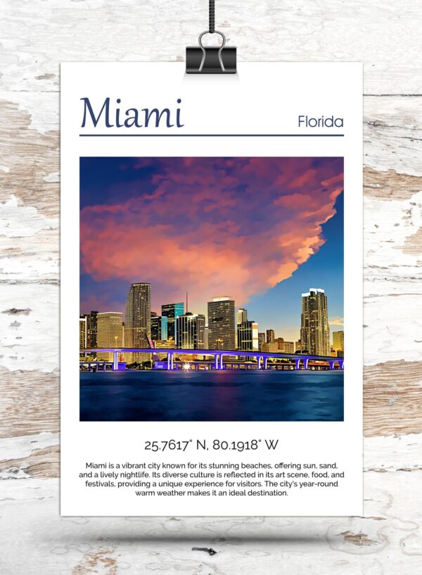 Miami Canvas, Miami Print, Miami wall art, Miami travel art print, Miami Florida, Miami poster - Image 3