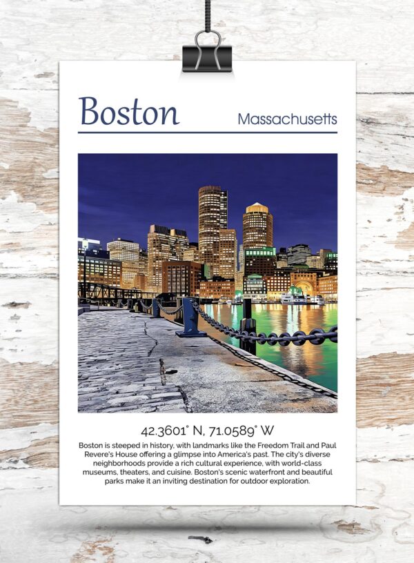 Boston Harbor travel art canvas print, Boston canvas, Boston Print, Boston wall art, Boston Harbor at night - Image 3