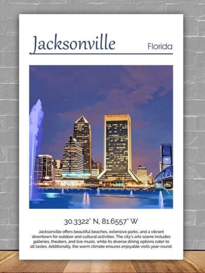 Jacksonville Canvas, Jacksonville Print, Jacksonville wall art, Jacksonville travel art print, Jacksonville Florida, Jacksonville poster