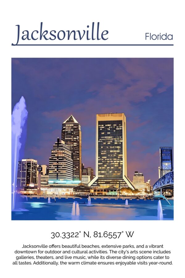 Jacksonville Canvas, Jacksonville Print, Jacksonville wall art, Jacksonville travel art print, Jacksonville Florida, Jacksonville poster - Image 4