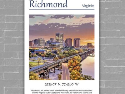 Richmond Travel art print, Richmond Canvas Print,  Richmond wall art, Richmond wall art, Richmond Virginia, Richmond  poster