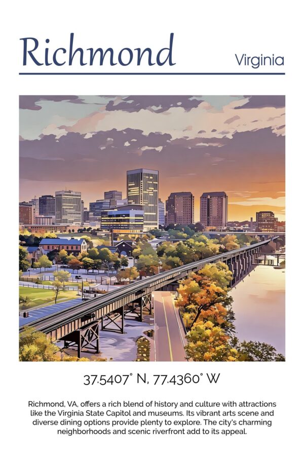 Richmond Travel art print, Richmond Canvas Print,  Richmond wall art, Richmond wall art, Richmond Virginia, Richmond  poster - Image 4