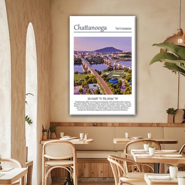 Chattanooga TN Skyline Wall Art - Custom Canvas - Cityscape Printed Fine Art Print, Chattanooga historical canvas, Chattanooga travel art - Image 2