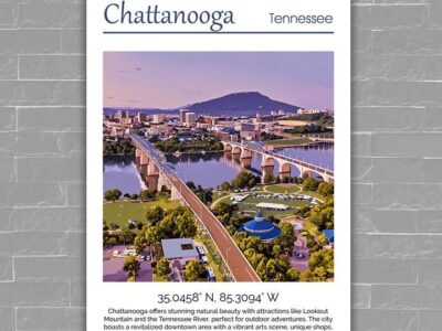 Chattanooga TN Skyline Wall Art - Custom Canvas - Cityscape Printed Fine Art Print, Chattanooga historical canvas, Chattanooga travel art