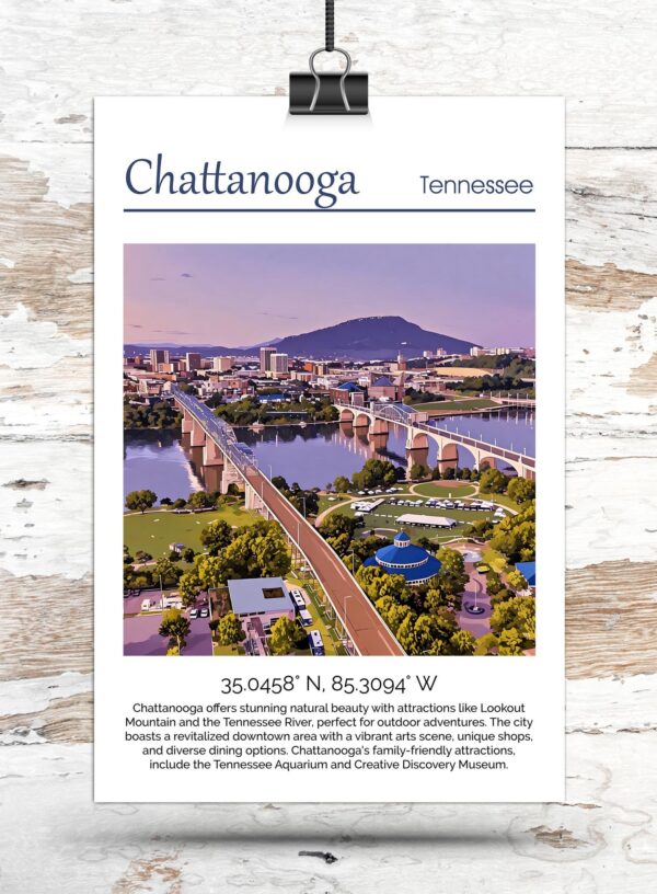 Chattanooga TN Skyline Wall Art - Custom Canvas - Cityscape Printed Fine Art Print, Chattanooga historical canvas, Chattanooga travel art - Image 3