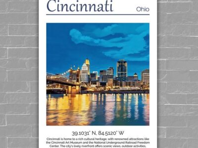 Cincinnati Canvas,  Cincinnati Print,  Cincinnati wall art, Cincinnati travel art print, Cincinnati Illinois ,  Cincinnati poster