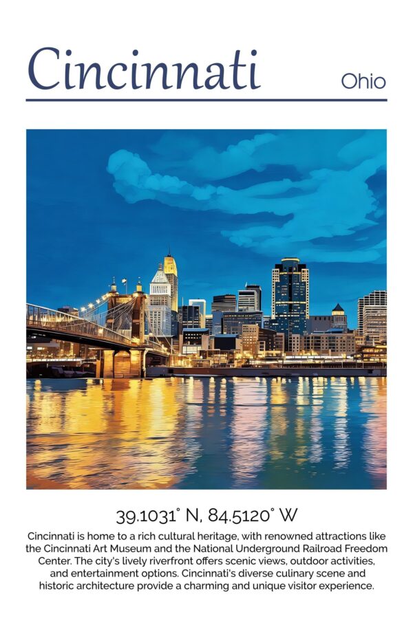 Cincinnati Canvas,  Cincinnati Print,  Cincinnati wall art, Cincinnati travel art print, Cincinnati Illinois ,  Cincinnati poster - Image 4