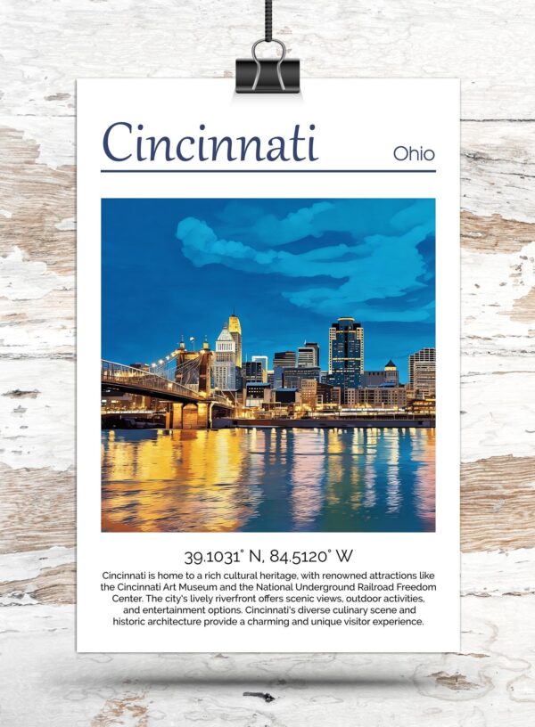 Cincinnati Canvas,  Cincinnati Print,  Cincinnati wall art, Cincinnati travel art print, Cincinnati Illinois ,  Cincinnati poster - Image 3