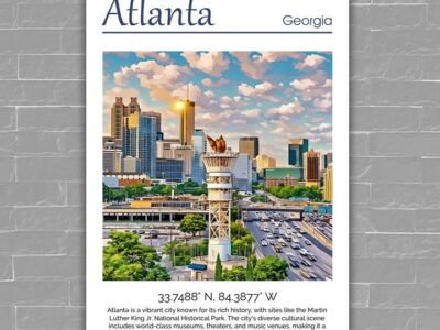 Vibrant Atlanta Skyline Watercolor Canvas - Atlanta travel art, Atlanta wall art, Atlanta canvas print, Atlanta Georgia