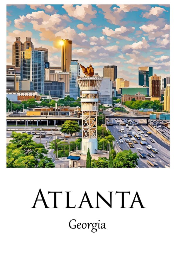 Vibrant Atlanta Skyline Watercolor Canvas - Atlanta travel art, Atlanta wall art, Atlanta canvas print, Atlanta Georgia - Image 4