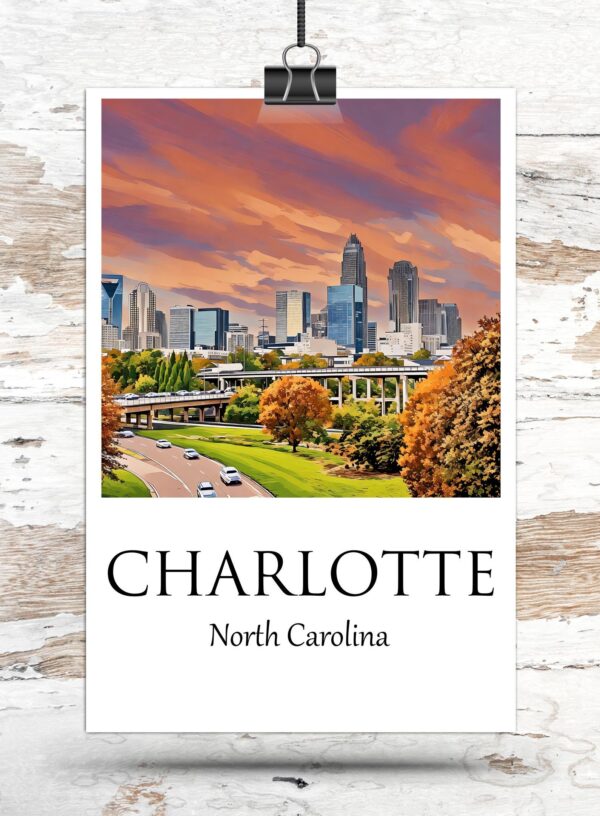 Charlotte Canvas, Charlotte Print, Charlotte wall art, Charlotte travel art print, Charlotte North Carolina ,  Charlotte poster - Image 3