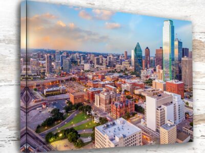 Dallas , Custom Canvas Print of Vibrant Dallas Texas Skyline - Fine Art Print, Dallas Texas Canvas wall art, Colorful print of Dallas Texas