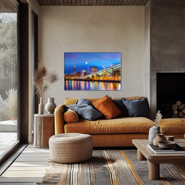 Custom Cleveland Ohio Skyline Canvas - Impressively colorful fine art print, Cleveland bridge and skyline canvas, Cleveland skyline print - Image 2